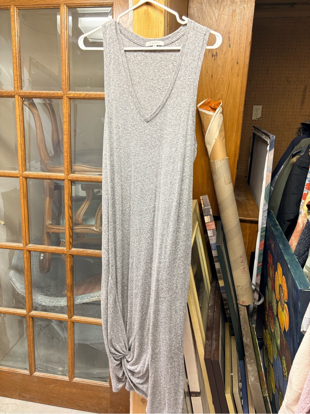 Z Supply Heather Gray Sleeveless V-Neck Maxi Dress with Twist Hem